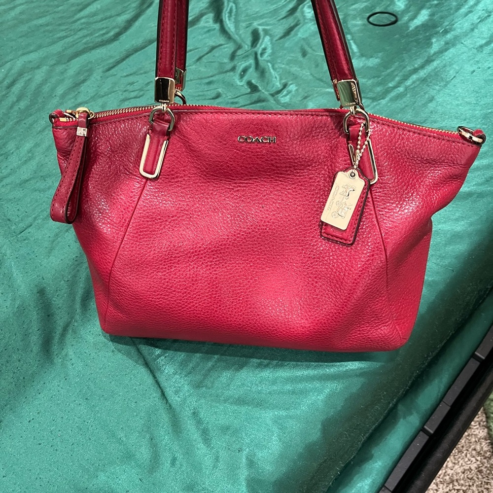 Coach Fuchsia Leather Shoulder Bag with Gold Details
